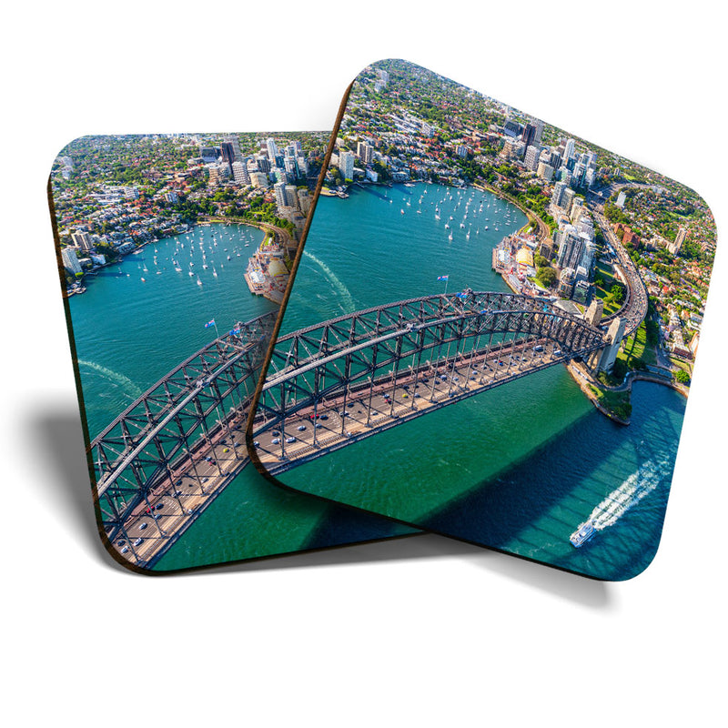 Great Coasters (Set of 2) Square / Glossy Quality Coasters / Tabletop Protection for Any Table Type - Sydney Harbour Bridge Australia