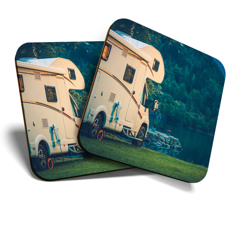 Great Coasters (Set of 2) Square / Glossy Quality Coasters / Tabletop Protection for Any Table Type - Camper Van Motorhome Camping