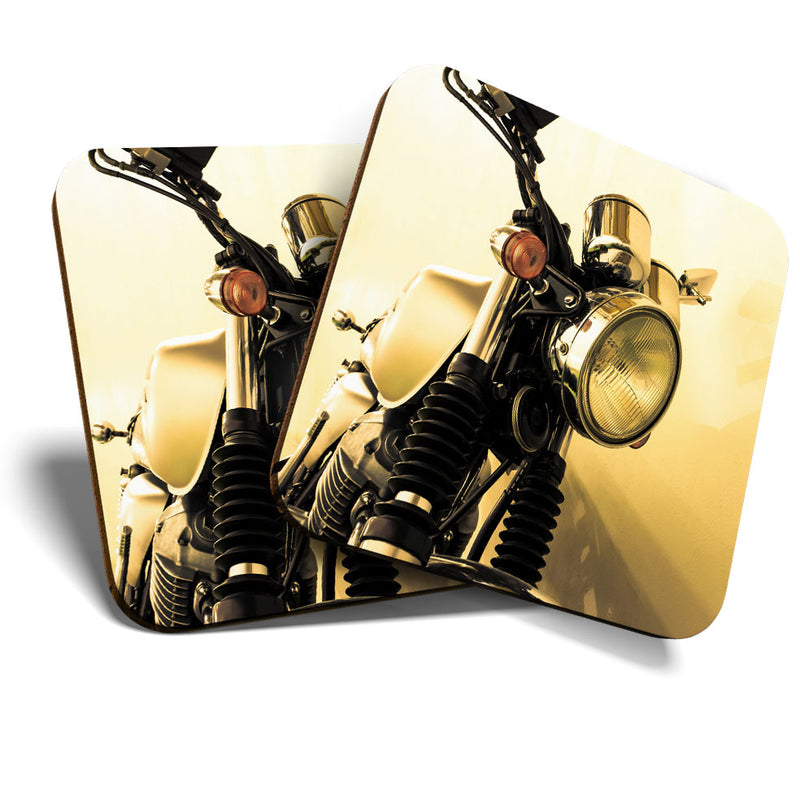 Great Coasters (Set of 2) Square / Glossy Quality Coasters / Tabletop Protection for Any Table Type - Vintage Motorcycle Vehicle Bike Biker