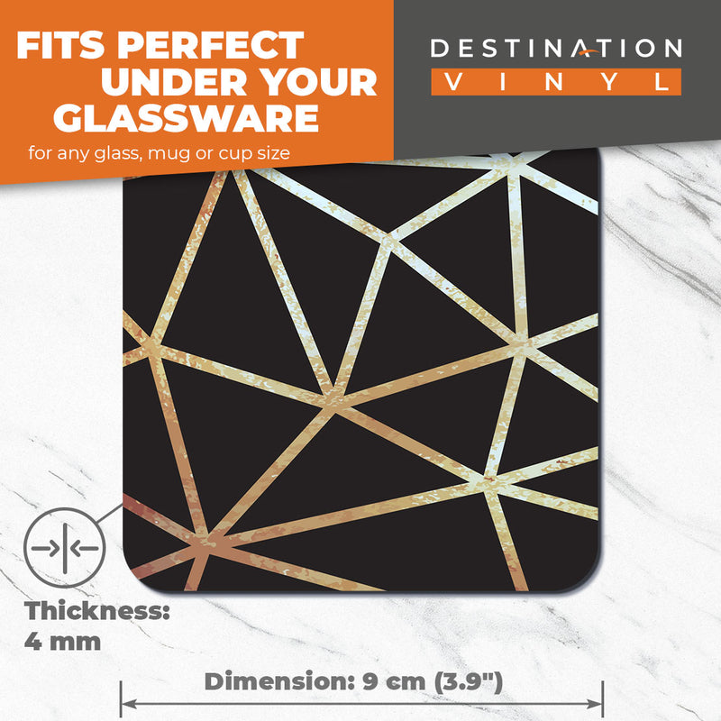 Great Coasters (Set of 2) Square / Glossy Quality Coasters / Tabletop Protection for Any Table Type - Black & Gold Abstract Art Deco