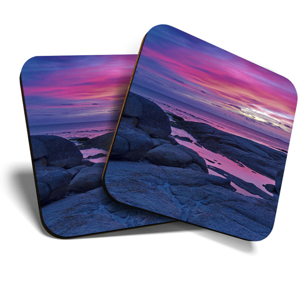 Great Coasters (Set of 2) Square / Glossy Quality Coasters / Tabletop Protection for Any Table Type - Bay of Fires Tasmania Sunset  #3085