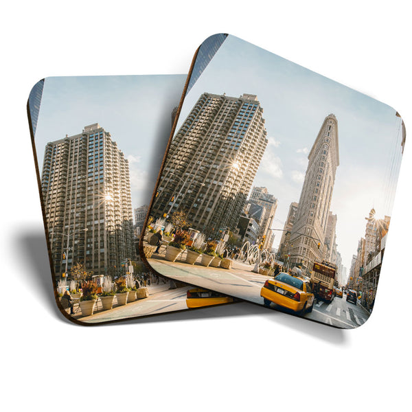 Great Coasters (Set of 2) Square / Glossy Quality Coasters / Tabletop Protection for Any Table Type - Flat Iron Building New York  #3278