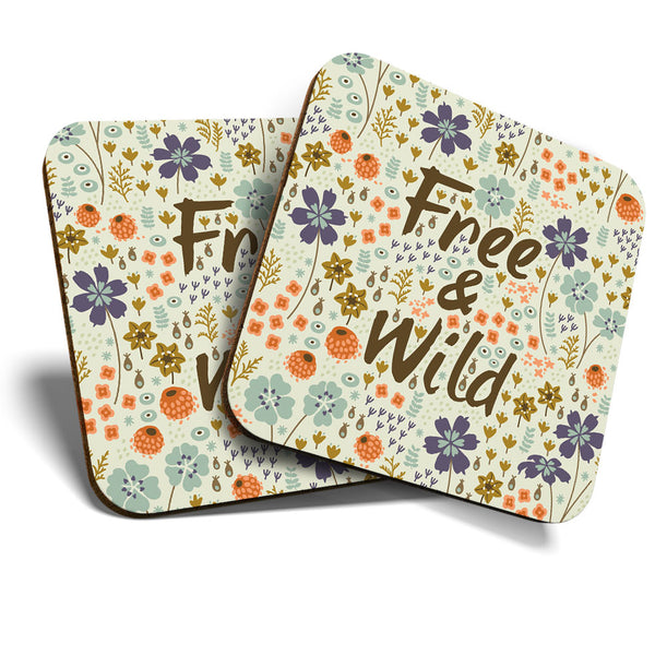 Great Coasters (Set of 2) Square / Glossy Quality Coasters / Tabletop Protection for Any Table Type - Free & Wild Meadow Flowers  #3285