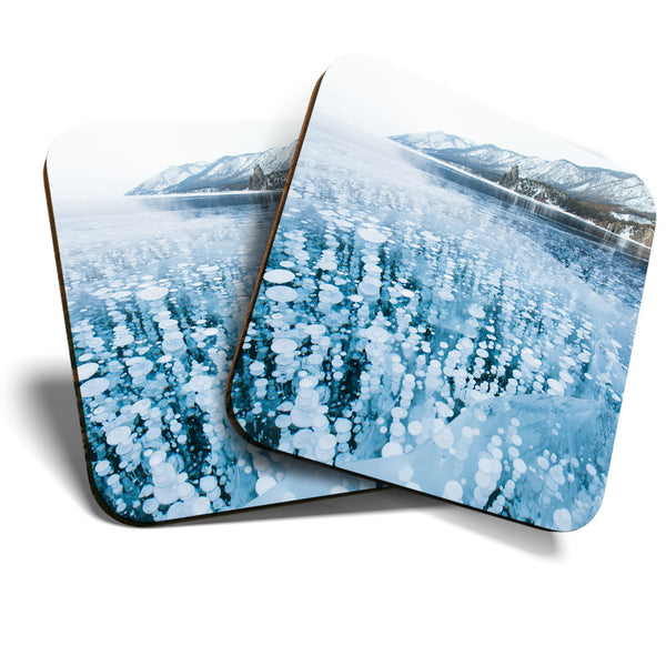 Great Coasters (Set of 2) Square / Glossy Quality Coasters / Tabletop Protection for Any Table Type - Cool Frozen Lake Methane Gas  #3290