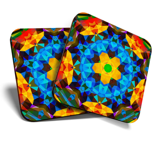 Great Coasters (Set of 2) Square / Glossy Quality Coasters / Tabletop Protection for Any Table Type - Fun Geometric Mosaic Pattern  #3295
