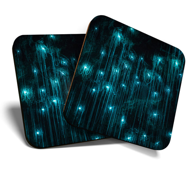 Great Coasters (Set of 2) Square / Glossy Quality Coasters / Tabletop Protection for Any Table Type - Amazing Glowworm Cave Lights  #3303