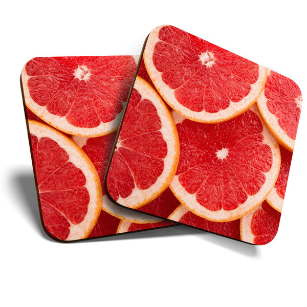Great Coasters (Set of 2) Square / Glossy Quality Coasters / Tabletop Protection for Any Table Type - Grapefruit Slices Fruit Diet  #3322