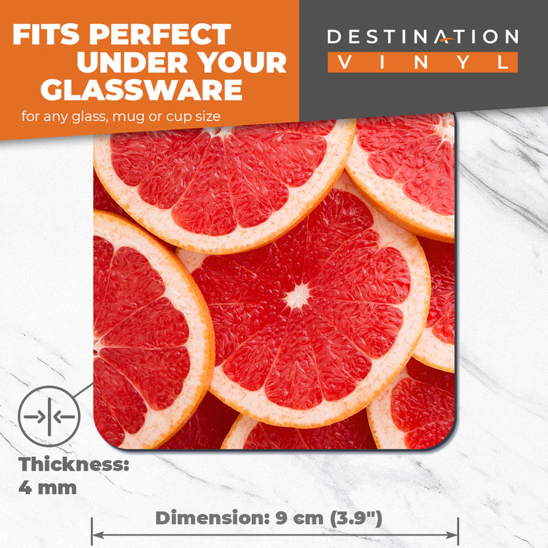 Great Coasters (Set of 2) Square / Glossy Quality Coasters / Tabletop Protection for Any Table Type - Grapefruit Slices Fruit Diet
