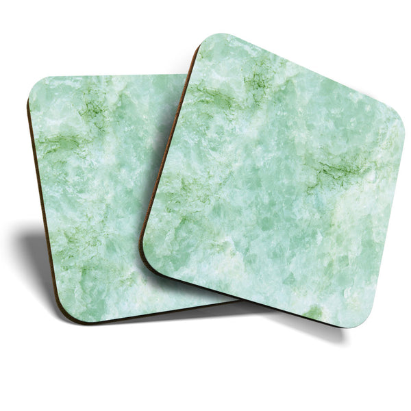 Great Coasters (Set of 2) Square / Glossy Quality Coasters / Tabletop Protection for Any Table Type - Cool Jade Green Rock Pattern  #3326
