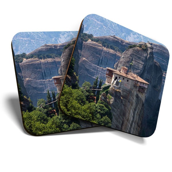 Great Coasters (Set of 2) Square / Glossy Quality Coasters / Tabletop Protection for Any Table Type - Great Meteora Trikala Greece  #3353