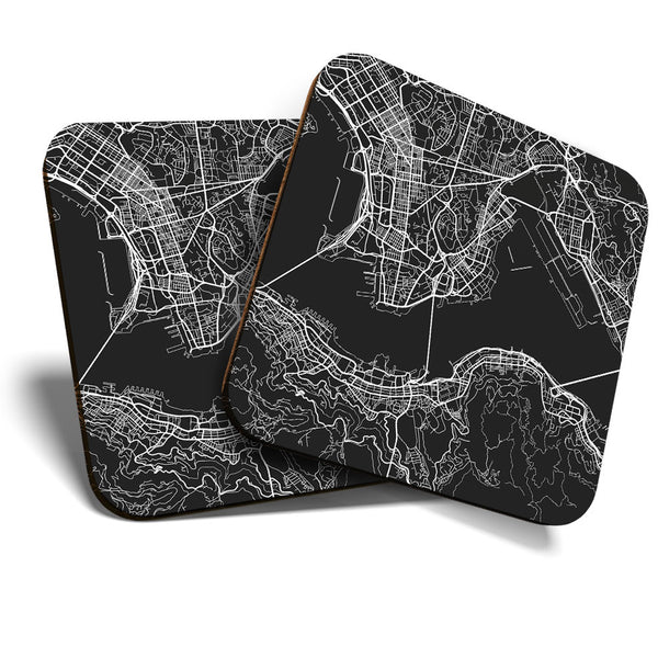 Great Coasters (Set of 2) Square / Glossy Quality Coasters / Tabletop Protection for Any Table Type - Hong Kong Urban Street Map  #3354