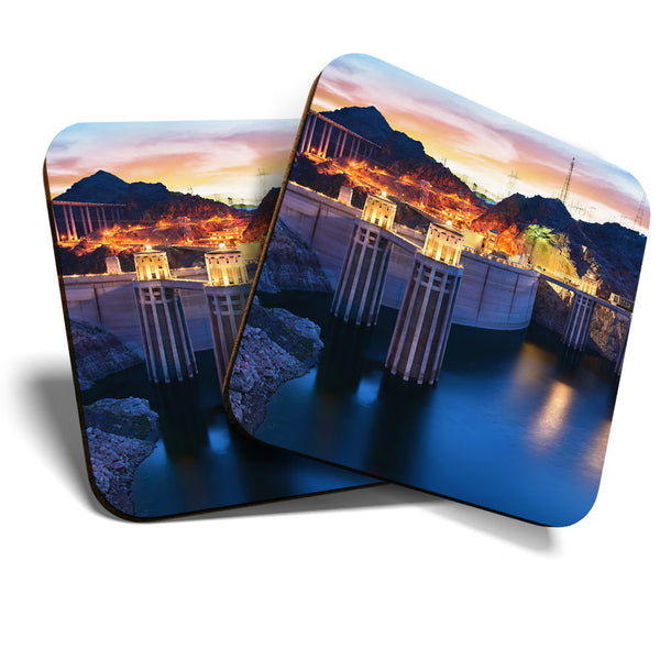 Great Coasters (Set of 2) Square / Glossy Quality Coasters / Tabletop Protection for Any Table Type - Cool Hoover Dam Nevada USA  #3355