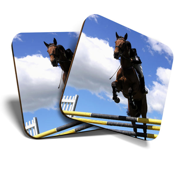 Great Coasters (Set of 2) Square / Glossy Quality Coasters / Tabletop Protection for Any Table Type - Horse Jumping Competition  #3358