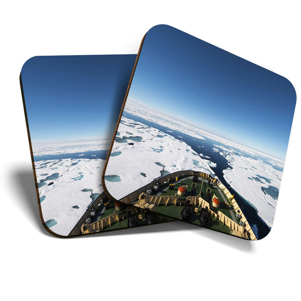 Great Coasters (Set of 2) Square / Glossy Quality Coasters / Tabletop Protection for Any Table Type - Icebreaker Ship Arctic Ice  #3380