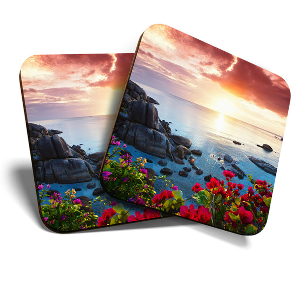 Great Coasters (Set of 2) Square / Glossy Quality Coasters / Tabletop Protection for Any Table Type - Koh Samui Thailand Beach  #3404