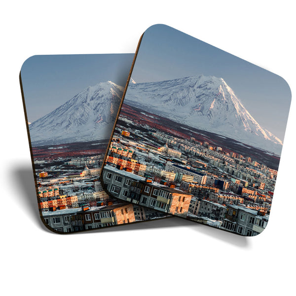 Great Coasters (Set of 2) Square / Glossy Quality Coasters / Tabletop Protection for Any Table Type - Koryaksky Volcano Russia  #3405