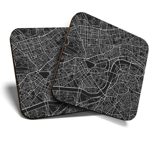 Great Coasters (Set of 2) Square / Glossy Quality Coasters / Tabletop Protection for Any Table Type - London Urban City Street Map  #3424