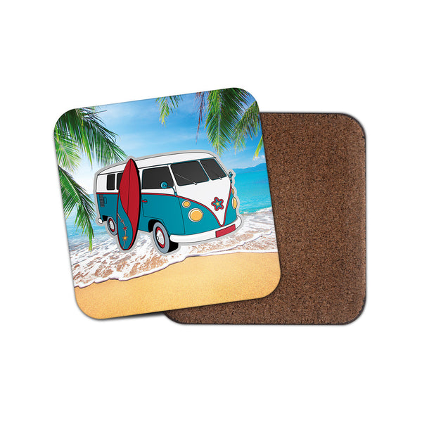 Campervan VW Surf Surfing Drinks Coaster Mat Square Cork Backed Tea Coffee #4017