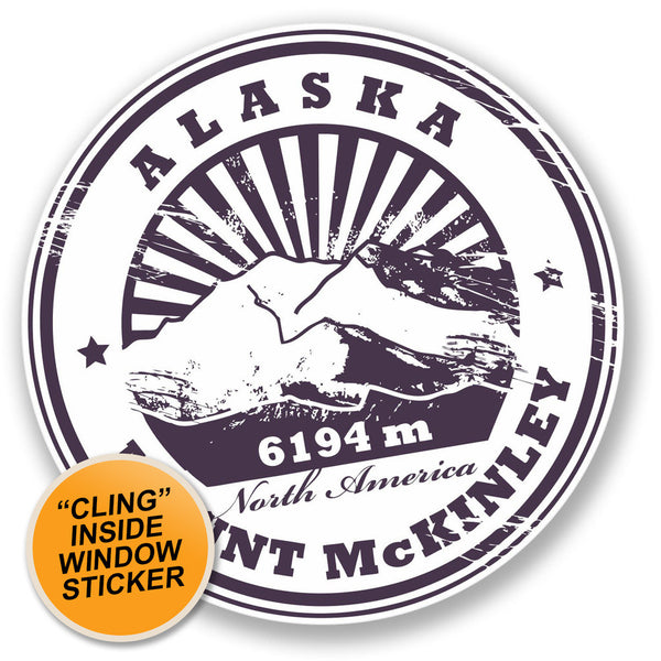 2 x Alaska Mount McKinley WINDOW CLING STICKER Car Van Campervan Glass #4303 