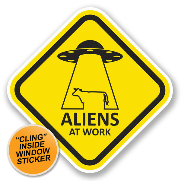 2 x Aliens at Work WINDOW CLING STICKER Car Van Campervan Glass #5791 
