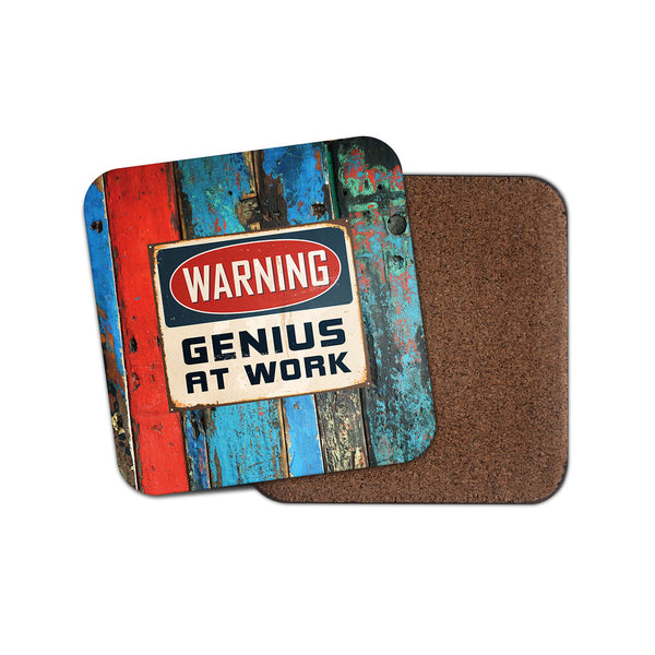 Genius at Work Drinks Coaster Mat Square Cork Backed Tea Coffee #0116