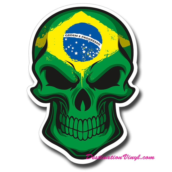 2 x Brazil Flag Skull Cool Funny WINDOW CLING STICKER Car Van Campervan Glass #0125 