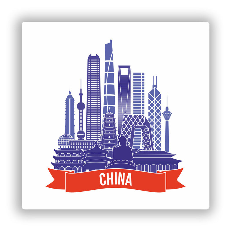 2 x China Skyline Vinyl Stickers Travel Luggage