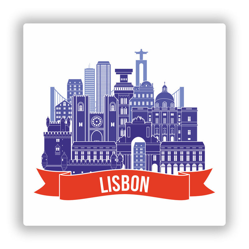 2 x Lisbon Skyline Vinyl Stickers Travel Luggage