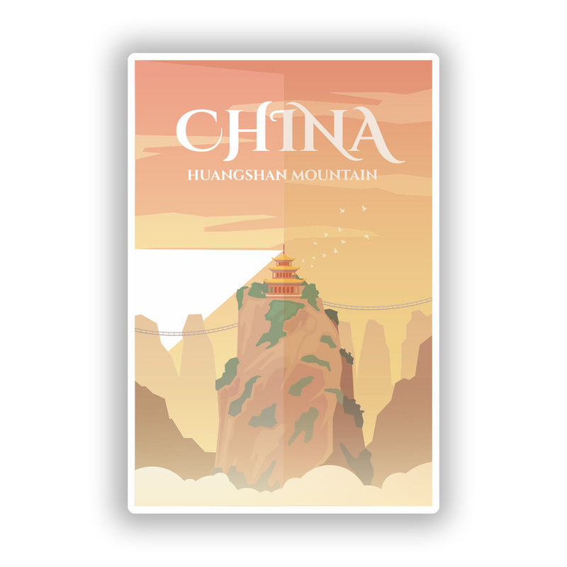 2 x China Huangshan Mountain Skyline Vinyl Stickers Travel Luggage