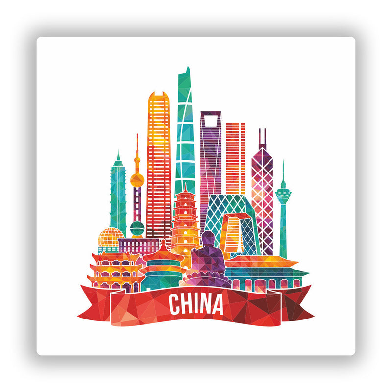 2 x China Skyline Vinyl Stickers Travel Luggage