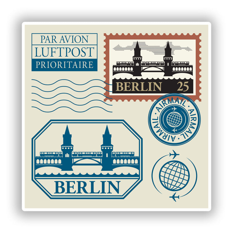 2 x Berlin Mixed Stamps Vinyl Stickers Travel Luggage