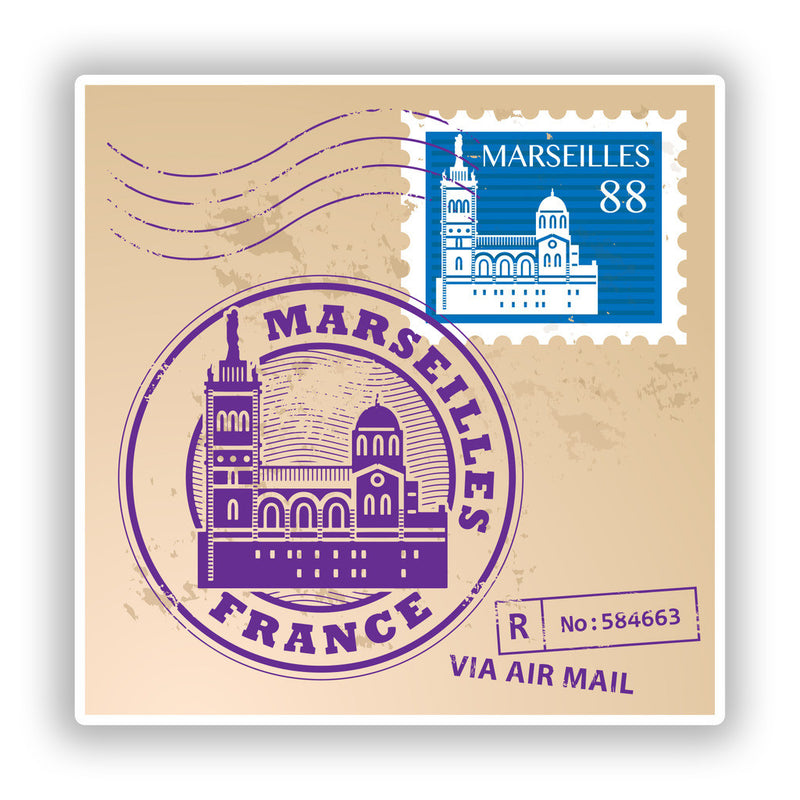 2 x Marseilles France Mixed Stamps Vinyl Stickers Travel Luggage
