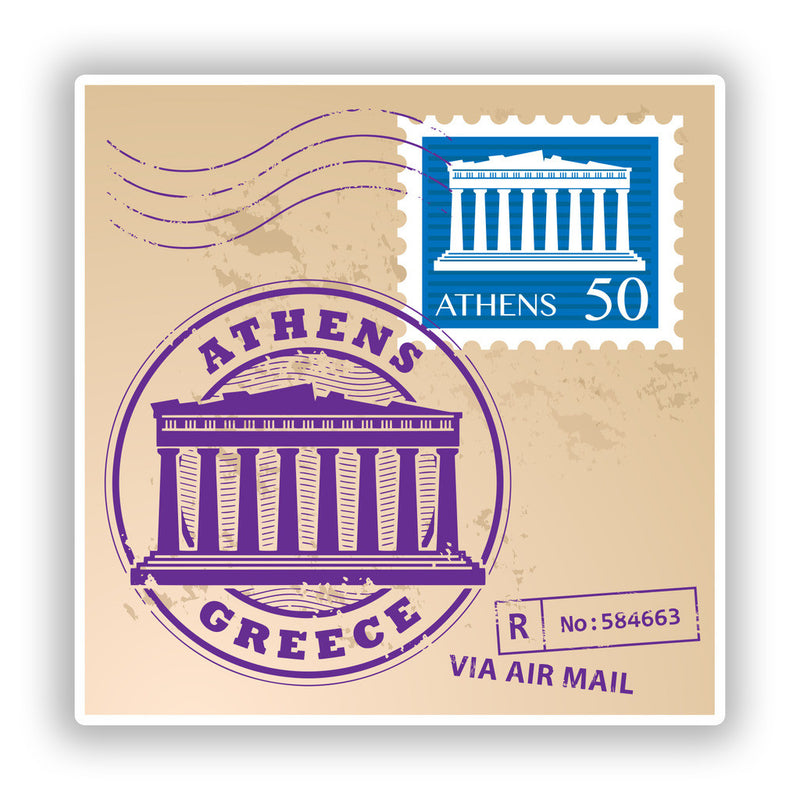 2 x Athens Greece Mixed Stamps Vinyl Stickers Travel Luggage