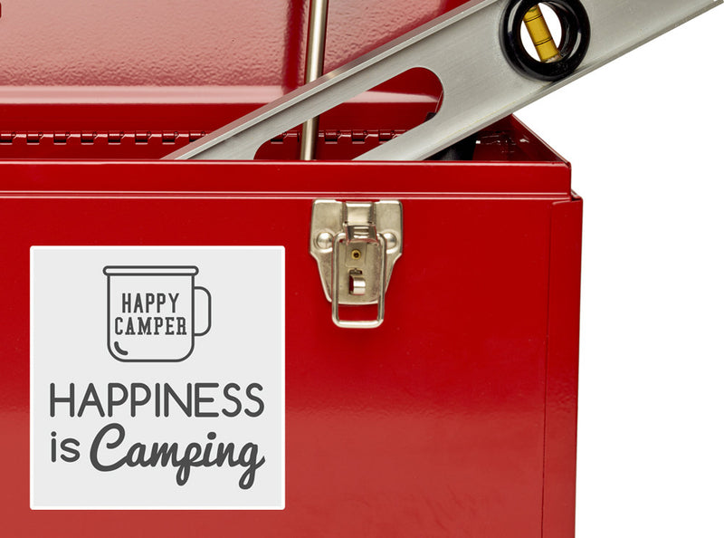 2 x Happiness is Camping Vinyl Stickers Travel Luggage