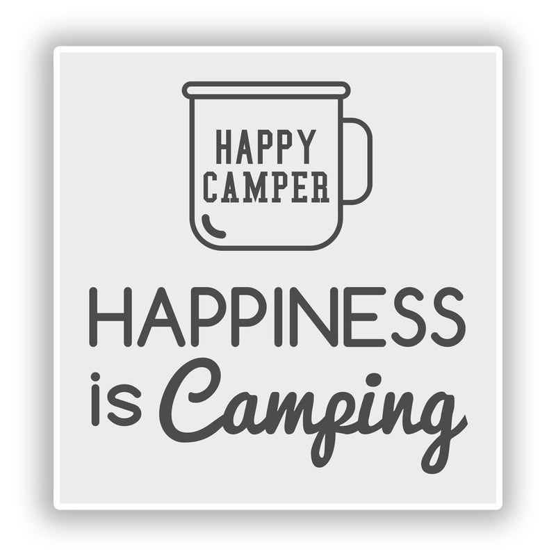 2 x Happiness is Camping Vinyl Stickers Travel Luggage