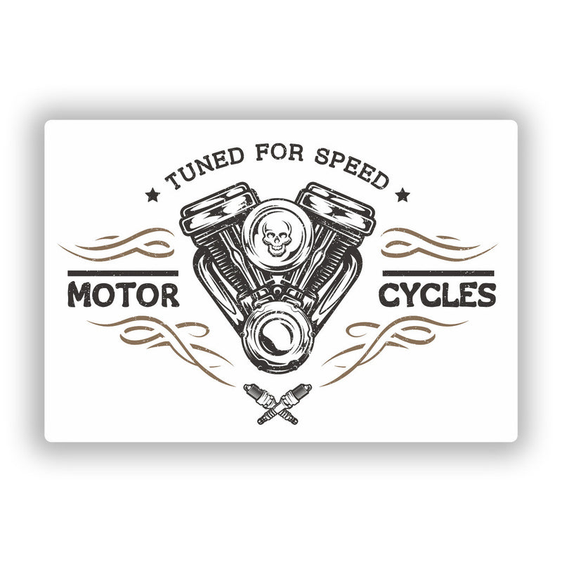 2 x Tuned For Speed Motor Cycles Vinyl Stickers Travel Luggage