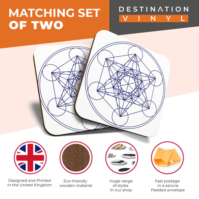 Great Coasters (Set of 2) Square / Glossy Quality Coasters / Tabletop Protection for Any Table Type - Awesome Geometric Design