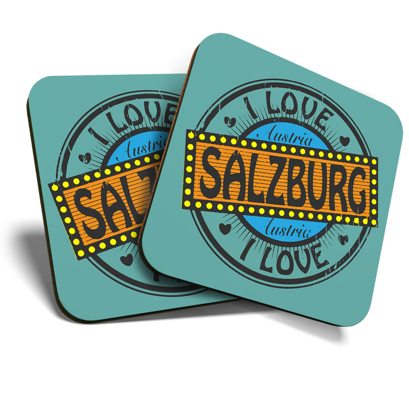 Great Coasters (Set of 2) Square / Glossy Quality Coasters / Tabletop Protection for Any Table Type - I Love Salzburg Austria Ski Snow