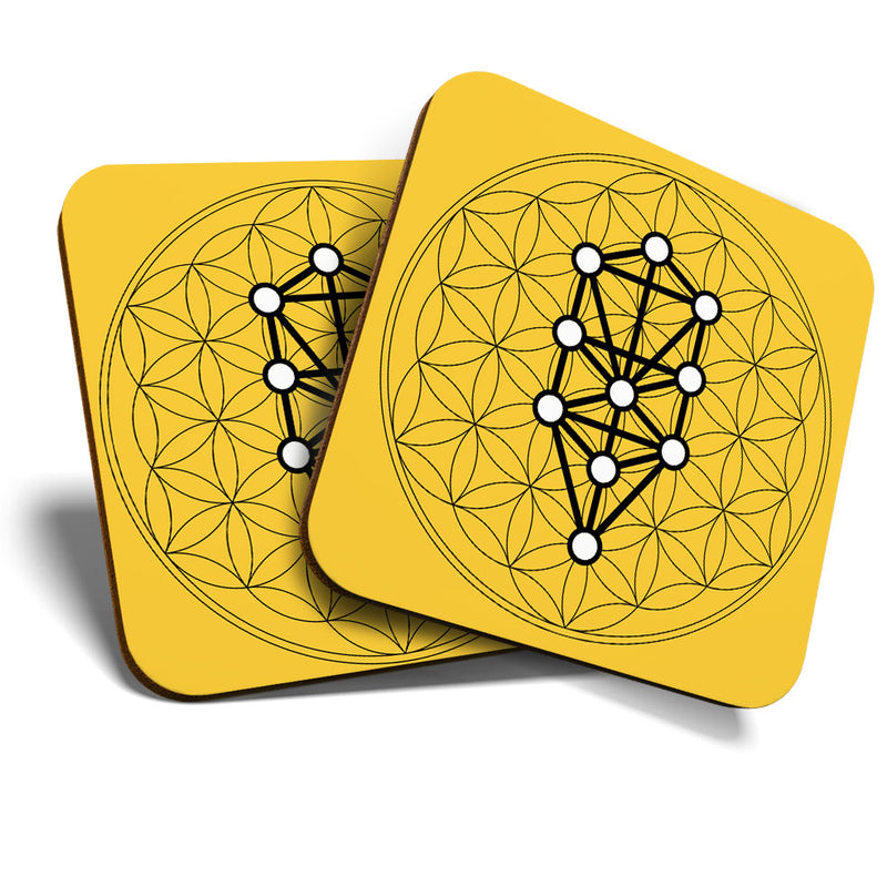 Great Coasters (Set of 2) Square / Glossy Quality Coasters / Tabletop Protection for Any Table Type - Sacred Geometric Symbol Tattoo