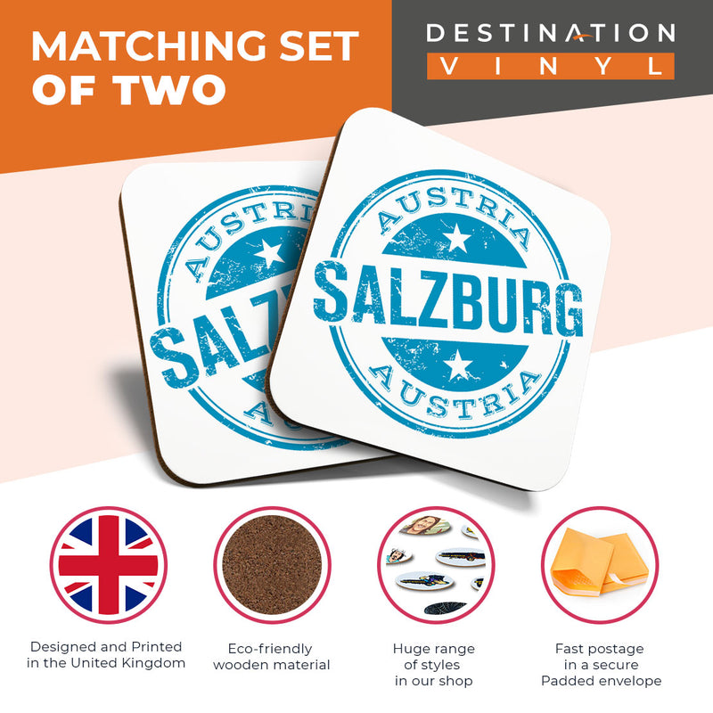 Great Coasters (Set of 2) Square / Glossy Quality Coasters / Tabletop Protection for Any Table Type - Beautiful Salzburg Austria