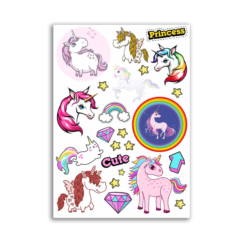 A4 Sheet - Unicorn Vinyl Stickers - Cute Princess Girl Girly Fun