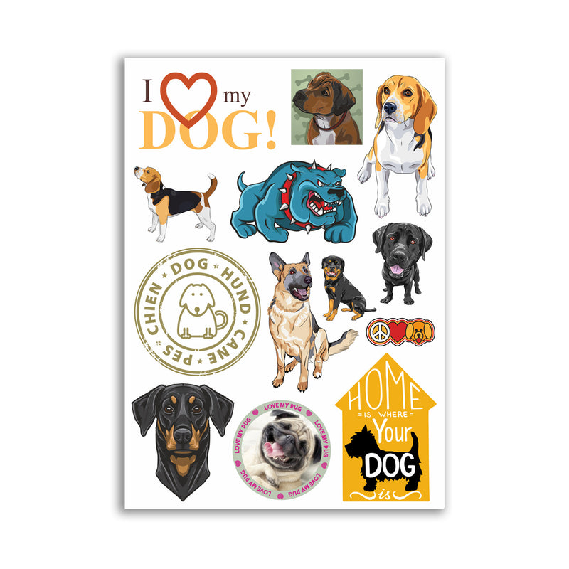A4 Sheet - Dog Vinyl Stickers - Dogs Cute Puppies Fun