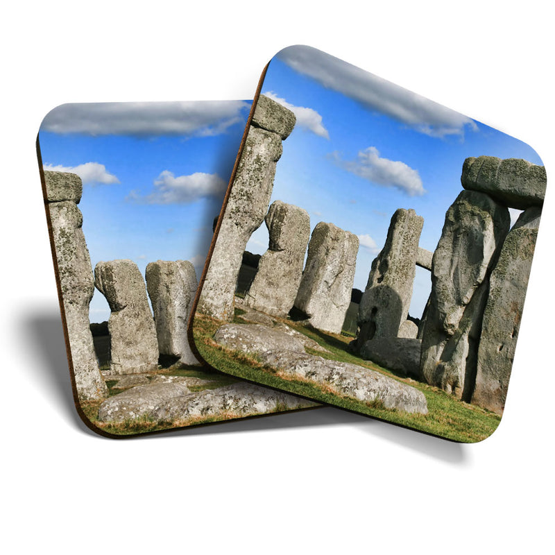 Great Coasters (Set of 2) Square / Glossy Quality Coasters / Tabletop Protection for Any Table Type - Stonehenge Wiltshire England