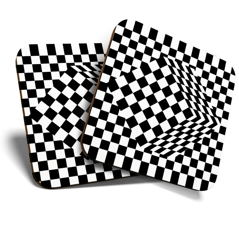 Great Coasters (Set of 2) Square / Glossy Quality Coasters / Tabletop Protection for Any Table Type - White Cube Optical Illusion Pattern