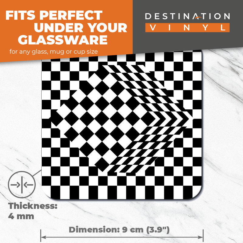 Great Coasters (Set of 2) Square / Glossy Quality Coasters / Tabletop Protection for Any Table Type - White Cube Optical Illusion Pattern