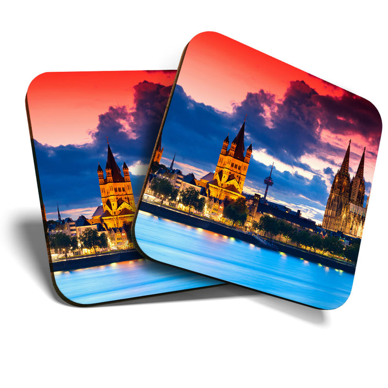 Great Coasters (Set of 2) Square / Glossy Quality Coasters / Tabletop Protection for Any Table Type - Cool Cologne Cathedral