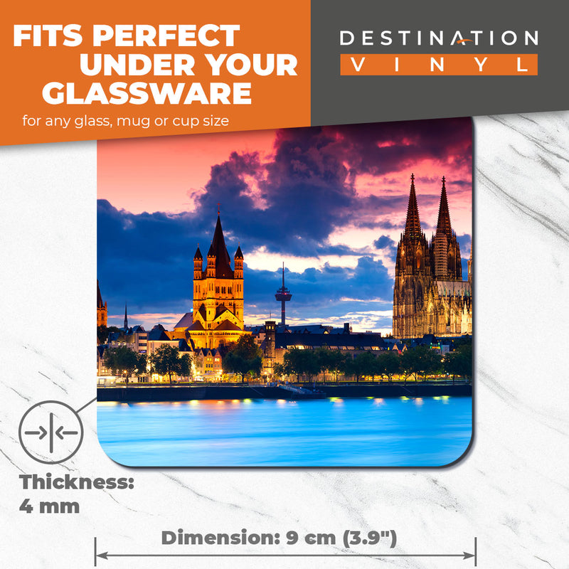 Great Coasters (Set of 2) Square / Glossy Quality Coasters / Tabletop Protection for Any Table Type - Cool Cologne Cathedral