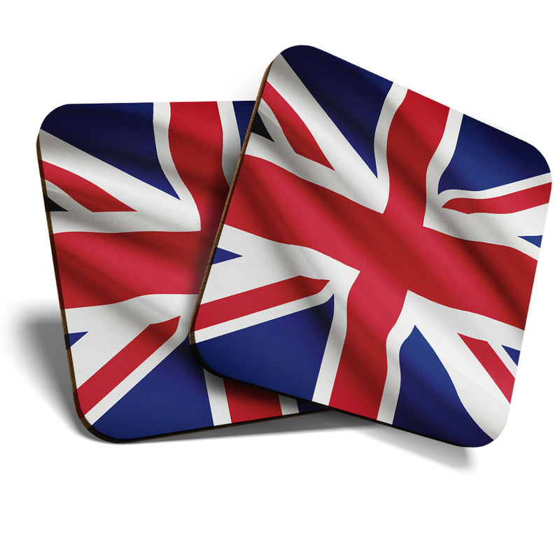 Great Coasters (Set of 2) Square / Glossy Quality Coasters / Tabletop Protection for Any Table Type - Union Jack Flag Britain