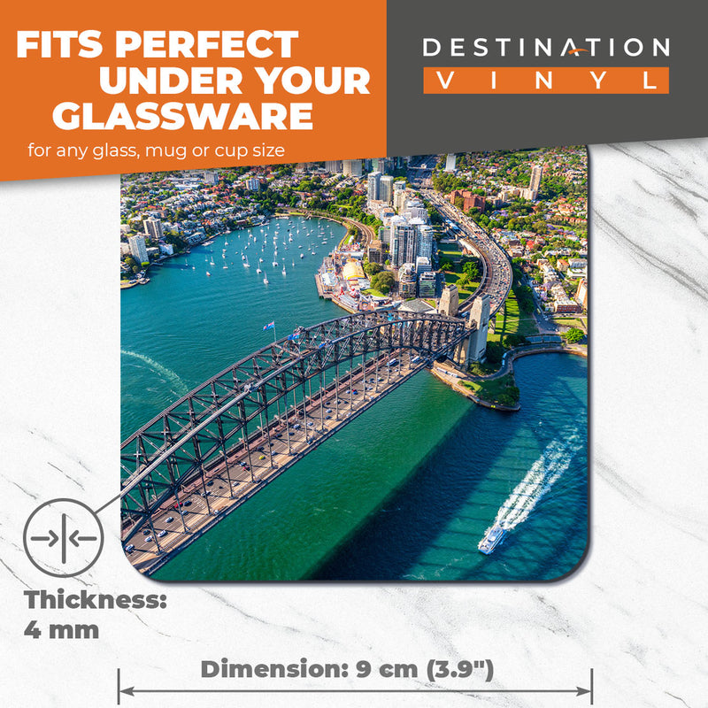 Great Coasters (Set of 2) Square / Glossy Quality Coasters / Tabletop Protection for Any Table Type - Sydney Harbour Bridge Australia