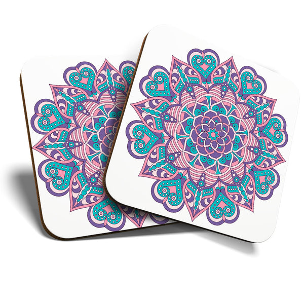 Great Coasters (Set of 2) Square / Glossy Quality Coasters / Tabletop Protection for Any Table Type - Indian Mandala Boho Yoga   #19363
